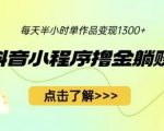最新抖音小程序撸金躺赚项目，一部手机每天半小时，单个作品变现1300+【揭秘】