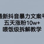 最新抖音暴力文案号，五天涨粉10W+，喂饭级拆解教学