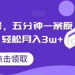 抖音视频号，五分钟一条原创视频，轻松月入3W+【独家秘诀，传授赚钱方法】【揭秘】