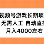 视频号游戏长期项目，无需人工，自动直播，月入4000左右