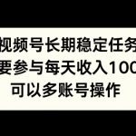 视频号长期稳定任务，只要参与每天收入100+ 可以多账号操作
