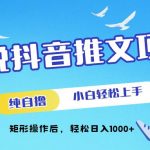 小说抖音推文项目，纯自撸，小白轻松上手，矩形操作后，轻松日入几张