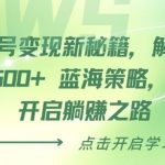视频号变现新秘籍，解锁日进 5张 蓝海策略，小白开启躺Z之路