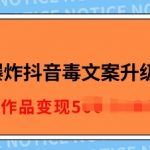 流量爆炸抖音毒文案升级玩法，5分钟一条原创作品，单个作品变现多张