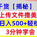 上传文件撸美金，新项目0门槛，3分钟学会，日入几张，真正被动收入