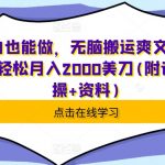 小白也能做，无脑搬运爽文挣美刀，轻松月入2000美刀(附详细实操+资料)