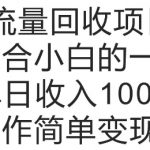 流量回收项目，非常适合小白的一个项目单日收入多张，操作简单变现快