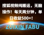 搜狐视频纯搬运，无脑操作!每天两分钟，单日收益5张
