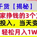 在家挣钱的3个方法，0投入，当天变现，轻松月入过W