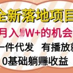 全新落地项目，视频一键代发，有播放就有收益，0基础躺Z收益
