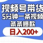 视频号橱窗带货，日入200+，条条火爆简单制作，一条视频5分钟搞定