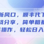 蓝海新风口，顺丰代下单掘金实战分享，简单粗暴，可矩阵操作，轻松日入几张