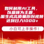 如何利用AI工具，以猫咪为主题，以图生成高质量原创视频，达到日入多张，小白可上手操作!
