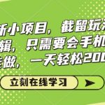 看剧拉新小项目，截留玩法， 不需要剪辑，只需要会手机录屏就能做，一天轻松200+