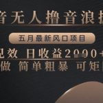 抖音无人撸音浪掘金，五月最新风口项目，当天见效，日收益多张，小白可做简单粗暴可矩阵【揭秘】
