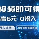 发布视频即可得佣金，一条最高6元，0投入 0粉丝  会发视频就行，月入过W，批量操作收益翻倍【揭秘】