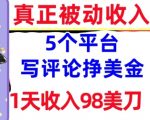 写评论挣美金的5个平台，1天收入98美刀，0门槛，真正被动收入