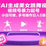 用AI生成美女跳舞视频，视频号暴力起号，小白可做，多号操作日入5张
