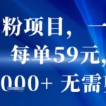 抖音男粉项目，一部手机搞定，每单59米，当天变现1k+  无需剪辑
