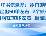 小红书信息差冷门项目一单利润30块每天稳定1.5k左右2个账号操作