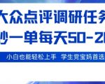 大众点评调研，电脑任务，2秒一单每天50-2张，学生党宝妈首选【揭秘】