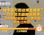 快手百万粉丝博主快手一刀不剪无脑搬运技术，几分钟就能搞定一条作品，条条过同框