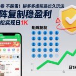 不内卷不踩雷！拼多多虚拟品长久玩法，矩阵复制稳盈利，轻松实现日1K【揭秘】