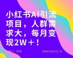 她通过这个AI项目每月做到2W＋的收入，最新小红书AI项目，人群需求大！