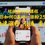 短视频创业课程，教你如何0基础一天涨粉25W，快速涨粉、引流、变现