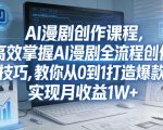 某社群AI漫剧创作课程，高效掌握AI漫剧全流程创作技巧，教你从0到1打造爆款，实现月收益1W+