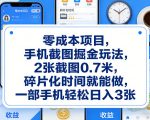 零成本项目，手机截图掘金玩法，2张截图0.7米，碎片化时间就能做，一部手机轻松日入3张【揭秘】