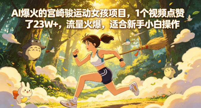 AI爆火的宫崎骏运动女孩项目，1个视频点赞了23W+，流量火爆，适合新手小白操作【详细拆解】