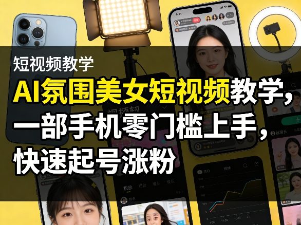 AI氛围美女短视频教学,一部手机零门槛上手,快速起号涨粉