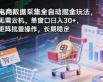 独家电商数据采集全自动掘金玩法，无需云机，单窗口日入30+，矩阵批量操作，长期稳定【揭秘】