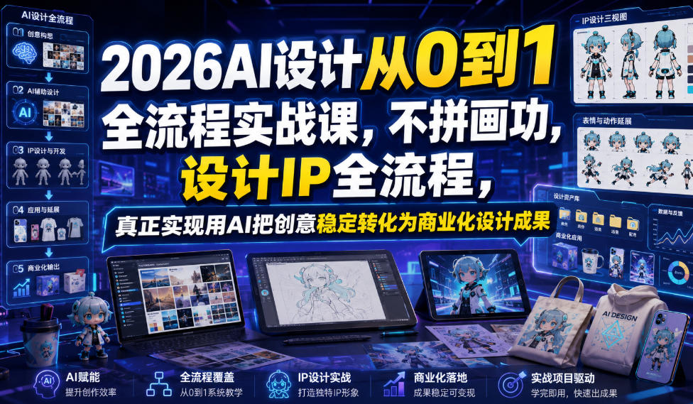 2026AI设计从0到1全流程实战课,不拼画功,设计IP全流程,真正实现用AI把创意稳定转化为商业化设计成果