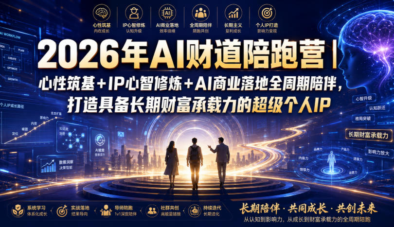 2026年AI财道陪跑营｜心性筑基+IP心智修炼+AI商业落地全周期陪伴，打造具备长期财富承载力的超级个人IP