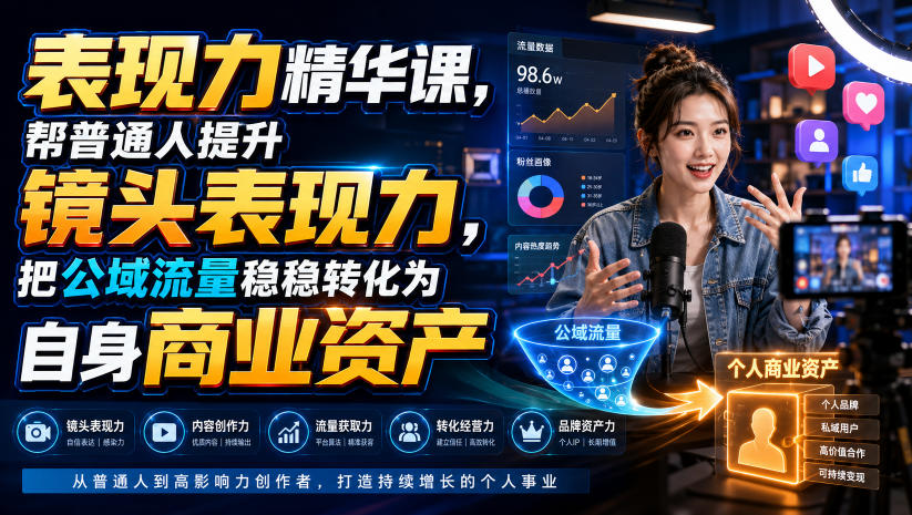 表现力精华课,帮普通人提升镜头表现力,把公域流量稳稳转化为自身商业资产