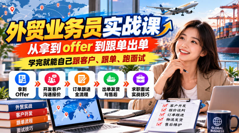 外贸业务员实战课:从拿到offer到跟单出单,学完就能自己跟客户、跟单、跑面试