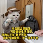 抖音掘金新玩法，可爱猫咪生活日记，日收益4张+新手可做，涨粉快流量稳，可一稿多平台