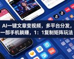 Ai一键文章变视频，多平台分发，一部手机躺賺，1：1复制矩阵玩法