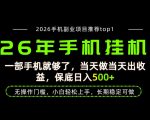 当天见收益，一部手机保底日入500+，无操作门槛，长期稳定可做！【揭秘】