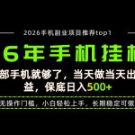 当天见收益，一部手机保底日入500+，无操作门槛，长期稳定可做！【揭秘】
