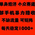 26年暴力单身经济，稳定日入500-1k，不缺流量，流量极大，冷门小众赛道，门槛低小白轻松上手【揭秘】