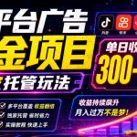 多平台广告掘金项目，独家托管玩法，一天300-500+，内部最新教程【揭秘】